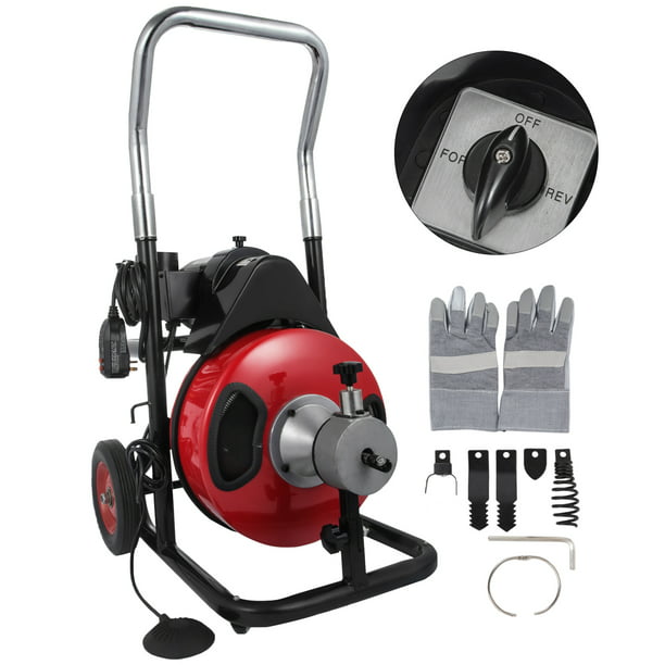Details about   Drain Cleaner Machine Electric Drain Auger 50FTx1/2In Cable 370W w/Wheels